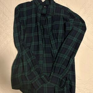 Uniqlo Women's Button-Down Plaid Shirt - Dark Green & Navy